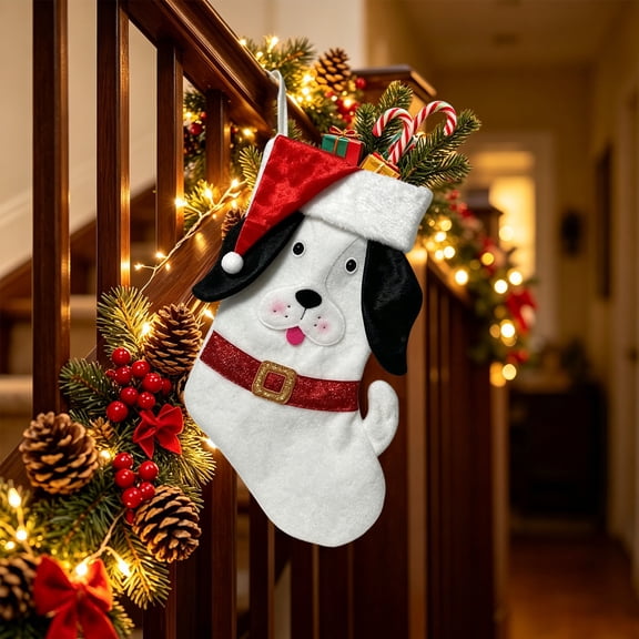 Emdiqzs Animal Christmas Stocking,Felt Xmas Hanging Sock,Pet Cat Dog Character Stocking for Fireplace Mantel Home Holiday Decor