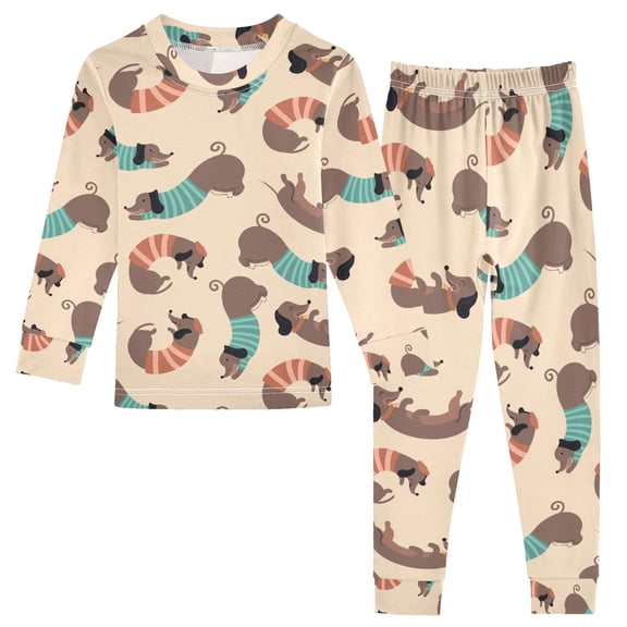 joogoo Cute Dachshund Pattern 2 Piece Long Sleeve Tee and Pants Cotton Pajama Set 5Y