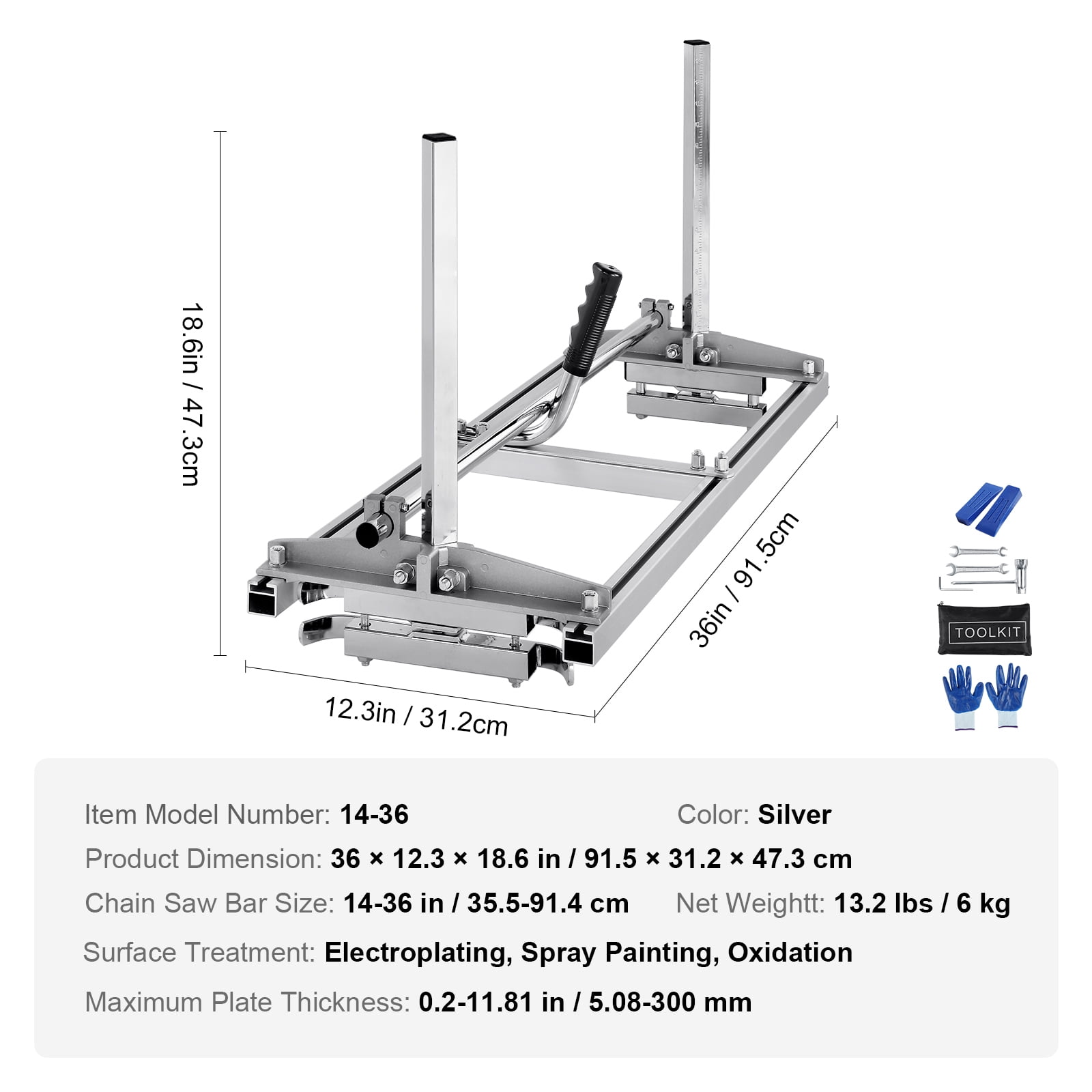 KFFKFF 14"-36" Guide Bar 0.2"-11.81" Cutting Thickness Portable Chainsaw Mill