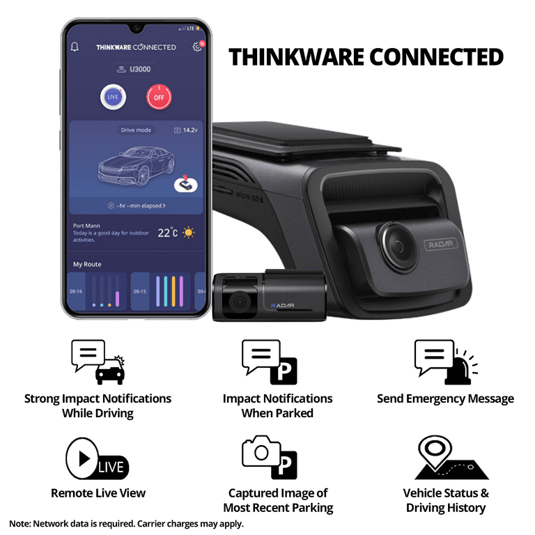 THINKWARE U3000 Ultra 4K Dash Cam Front and Rear 2CH STARVIS 2