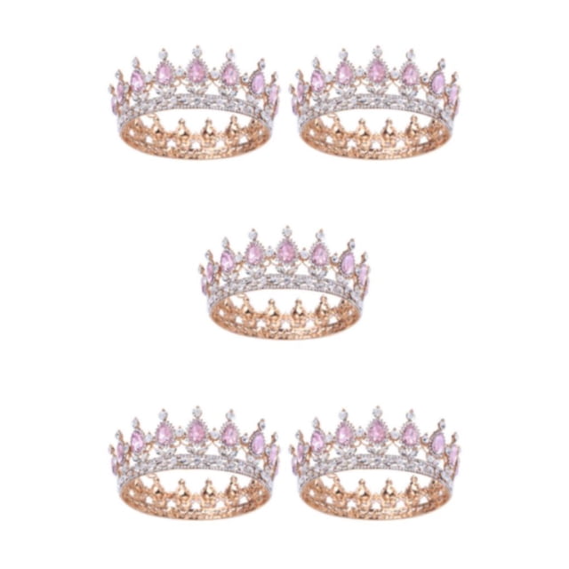 ZheElen Alloy Durable And Non-deforming Rhinestone For Wedding Or Cosplay Family Wedding Hair Crown Gold + pink 5Set