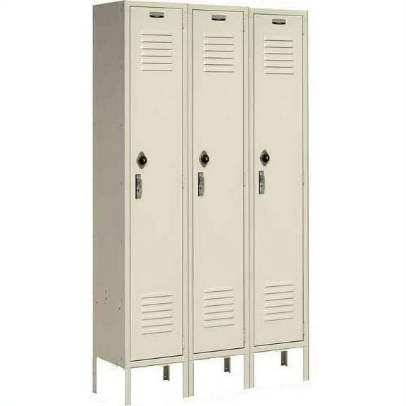 Single Tier Locker, 12x12x72, 3 Door, Ready To Assemble, Tan