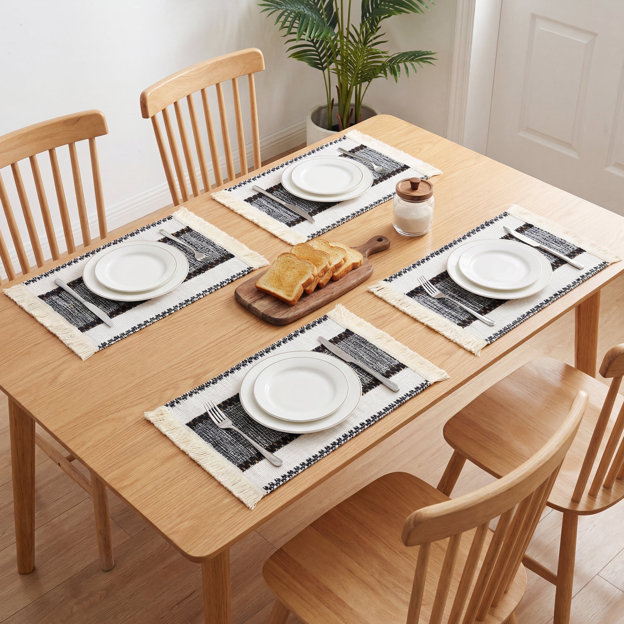 Unique Bargains Farmhouse Placemats 6pcs Placemats Black 19.7"x11.8"