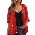 thumbnail image 3 of UPPADA Women's Sequin 3/4 Sleeve Cardigans Sparkly Open Front Blouses Casual Loose Fit Shrugs for Party Going Out Date Night and Holiday Events Red,S, 3 of 8