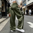 thumbnail image 7 of Admvng Womens Side Stripe Satin Wide Leg Pants Drawstring Elastic High Waist Casual Track Trousers, 7 of 7