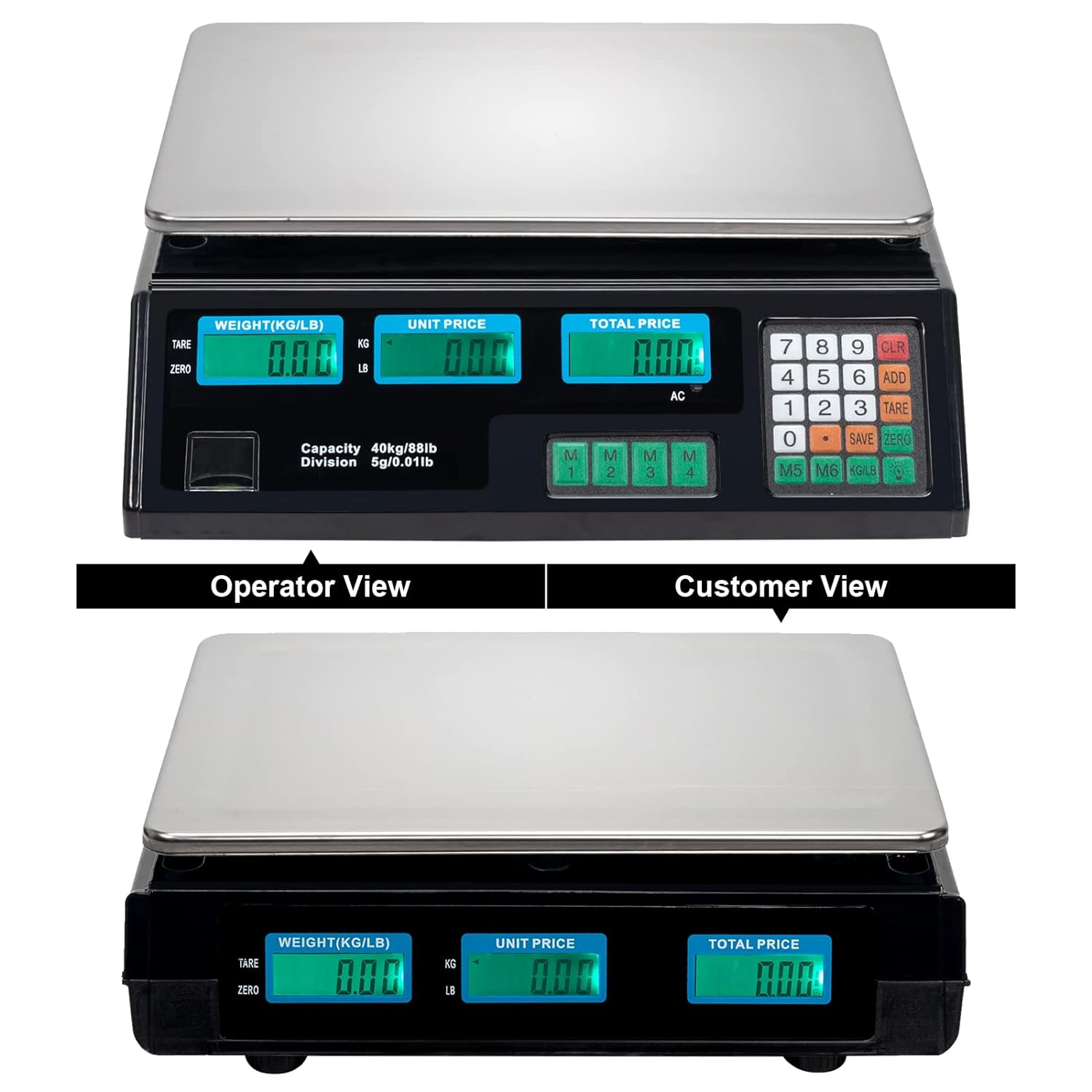 88LB 40KG Electronic Commercial Price Computing Scale with LCD Display for Retail Outlet Store, Kitchen, Restaurant Market, Farmer, Food, Meat, Fruit