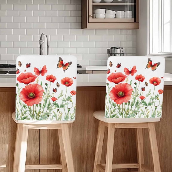 Red Flower Chair Covers Set of 4 Spring Butterfly Chair Back Covers Stretch Removable Washable Slipcovers Protector for Dining Room Kitchen Party Decor