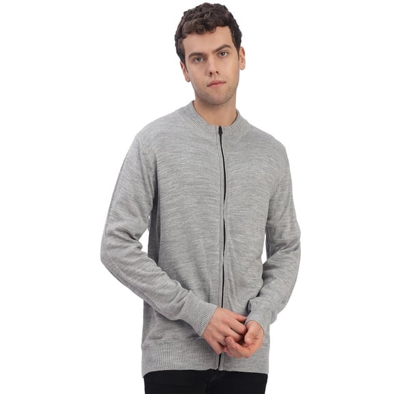 Cavardi Casual Men’s Full Zipper Sweater – Grey | L