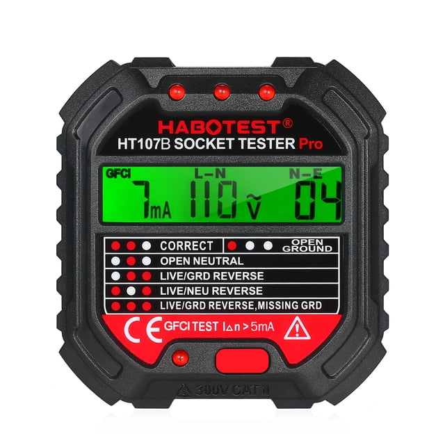 HABOTEST GFCI probador de salida con pantalla de voltaje 90-250V probador de enchufe circuito eléctr HABOTEST Probador de zócalo