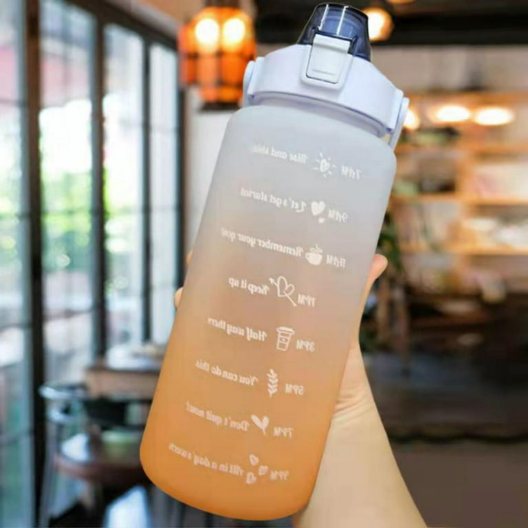 2L Sports Water Bottle Time Marker with Straw Large Gym Travel