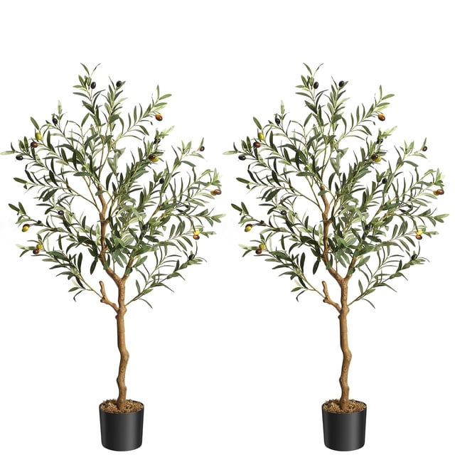 QinaQin Árbol de olivo artificial alto de 4/5/6 pies, planta de seda en maceta con tronco de madera y frutos realistas para decoración interior del hogar u oficina