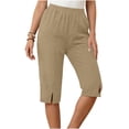 thumbnail image 5 of ClodeEU Women's Elastic Waist Capri Pants, Casual Loose Fit Cropped Trousers with Pockets for Summer Khaki,Women's Plus XL, 5 of 8