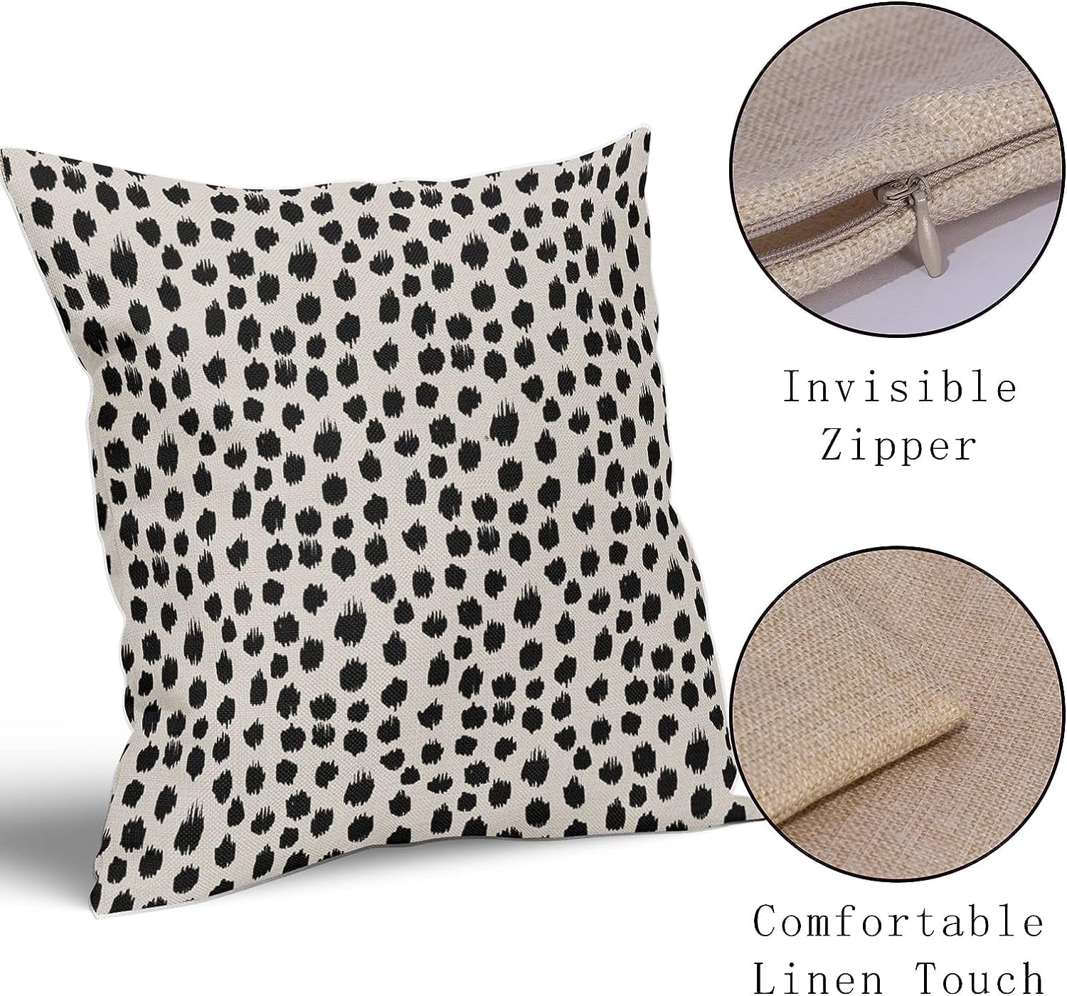 Black Cream Polka Dot Pillow Covers 20x20 Set of 2 Outdoor Modern Art Throw Pillows Boho Design Brush Strokes Decorative Pillowcase Square Cushion Cover Linen Pillow Case for Home Sofa Couch Bed