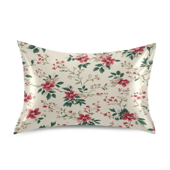 Satin Pillowcase Soft and Smooth Pillow Case for Hair and Skin Red Small Floral Pattern