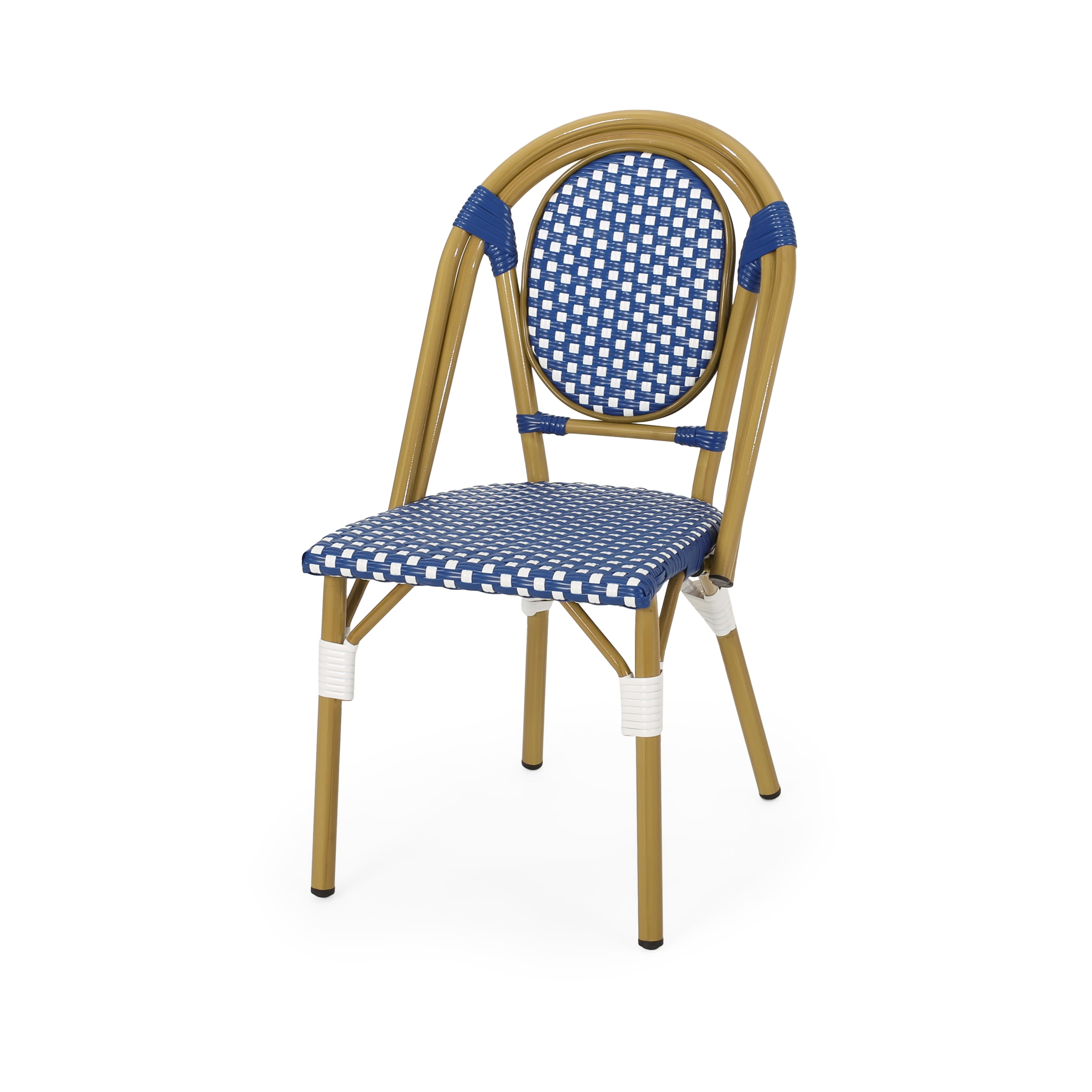 Drew Outdoor French Bistro Chairs, Set of 4, Blue, White, Bamboo Finish