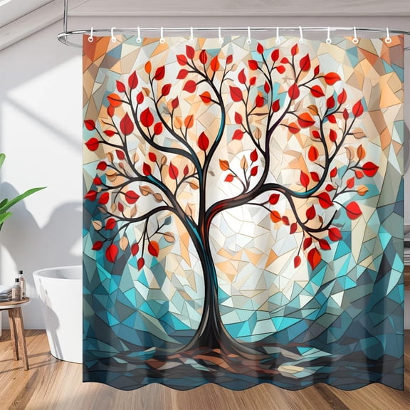 Tree of Life Shower Curtains, Waterproof Fabric, Washable Polyester Bath Curtain for Bathroom Decor with Hooks 36"W x 72"H