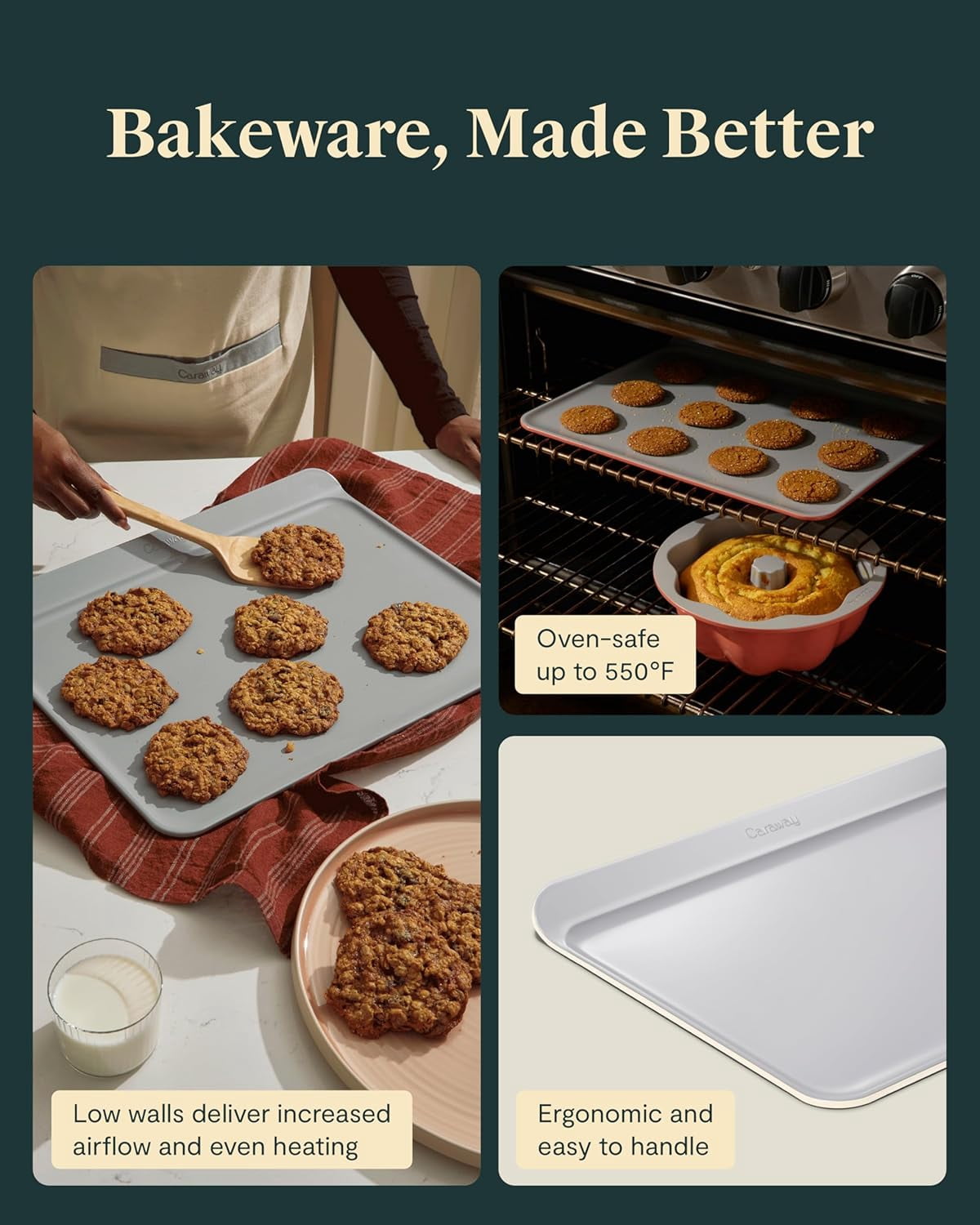 Caraway Cookie Sheet - 18” x 13” Non-Stick Ceramic Baking Sheet - Oven Safe up to 550ºF - Cream