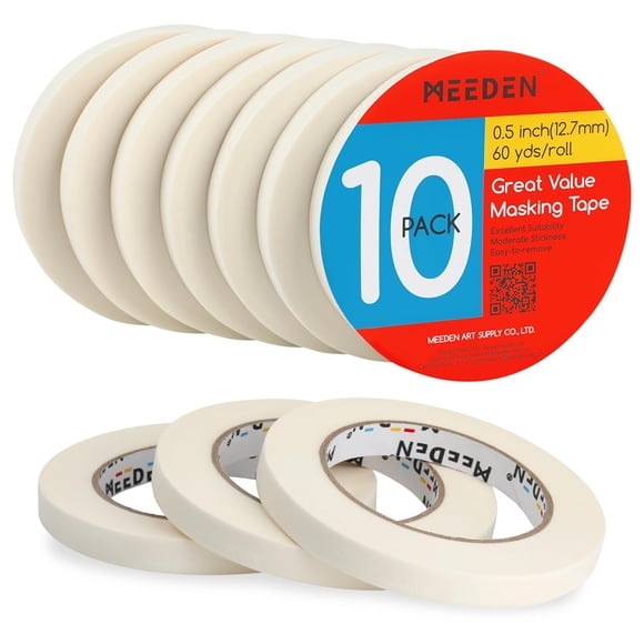 MEEDEN 10 Packs White Artist Tape, 0.5" with Total 1804.5FT (550m) Masking Art Tape for Watercolor Painting Drafting Canvas Framing, Acid-Free Painte