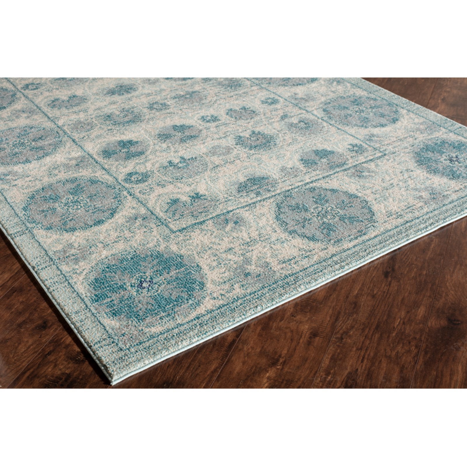Rugs America Beverly Collection Ivory Blue BV100A Transitional Abstract Area Rug 4' x 5'7"