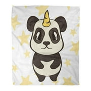KDAGR Flannel Throw Blanket Cute Panda Bear Character Unicorn Horn in Cartoon Flat Bearcat Stand Front View Funny Magic 50x60 Inch Lightweight Cozy Plush Fluffy Warm Fuzzy Soft
