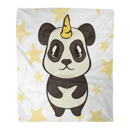 KDAGR Flannel Throw Blanket Cute Panda Bear Character Unicorn Horn in Cartoon Flat Bearcat Stand Front View Funny Magic 50x60 Inch Lightweight Cozy Plush Fluffy Warm Fuzzy Soft
