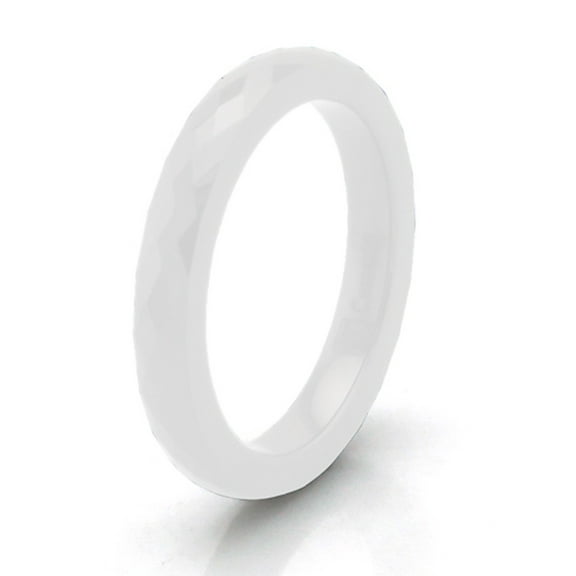 Tioneer 3 MM White Ceramic Multi Faceted Stackable Wedding Band Ring