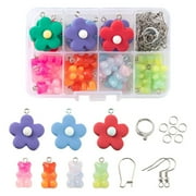 1box DIY Earring Jewelry Making Kits 29pcs Flower Bear Resin Pendants Stainless Steel Jump Rings