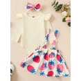 thumbnail image 2 of Suealasg Baby Girl Fall Outfits Long Sleeve Romper +Floral Strawberry Print Suspender Skirt +Headband 3 6 12 18 Months Infant Girls Cute 3Pcs Clothes, 2 of 7