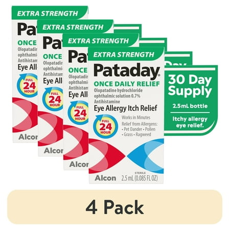 (4 pack) Pataday Once Daily Extra Strength Eye Itch Allergy Relief Eye Drop for Adults & Children 2+, 2.5 ml