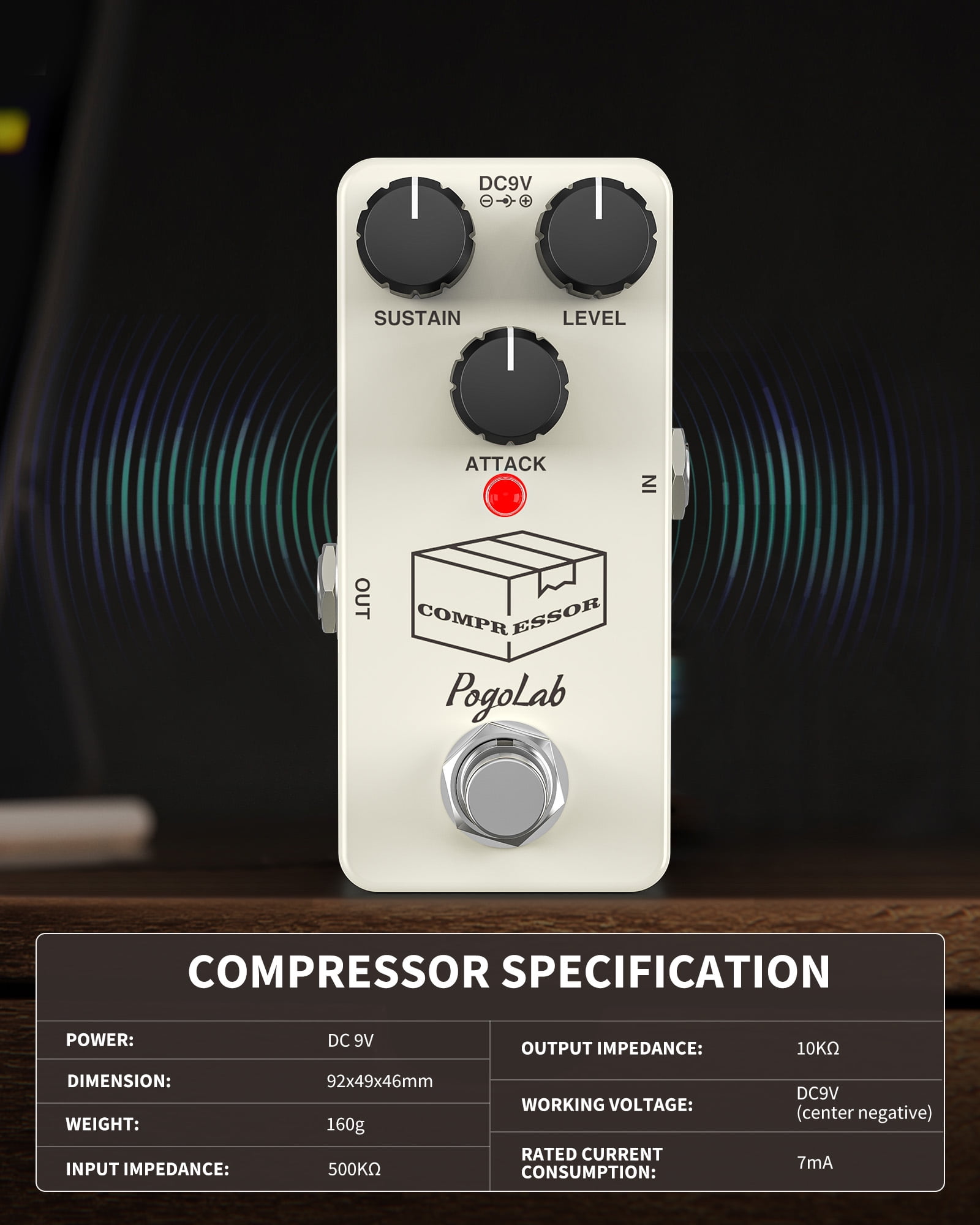 POGOLAB Compressor Pedal Guitar Pedal Compressor Mini Compressor Pedal for Electric Guitar Bass True Bypass