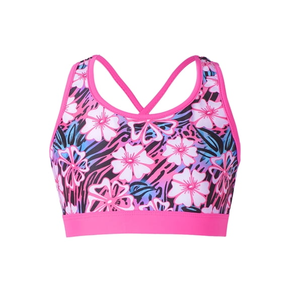 Miaeowve Débardeur Court Croisé pour Filles Enfants Imprimé Tropical Soutien-Gorge de Sport Blouse Tee Sans Manches Élastique Costume de Bain Gardenia Rose 8