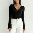 thumbnail image 6 of zaveiop Women's Long Sleeve Bodysuit Tops Wrap V Neck Ribbed Knit Jumpsuit (Black, M), 6 of 9