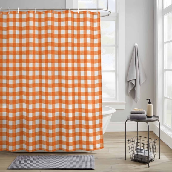 Bathroom Shower Curtain Orange Buffalo Plaid Waterproof Shower Curtains with Hooks, Classic Gingham Check Watercolor Bath Curtains Bathtub Curtain Home Decor 36x72in