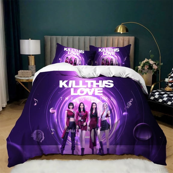 3 Pieces Blackpink Bedding Set Soft Breathable Duvet Cover Set Bedroom Decor Lightweight Quilt Cover with Pillow Shams