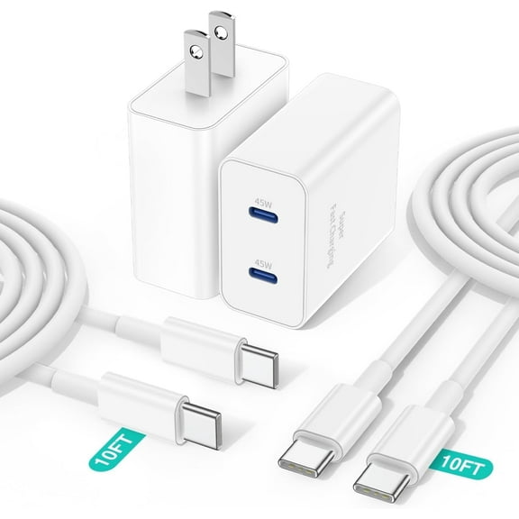 i Phone 17 16 15 Charger Fast Charging, 2 Pack 45W Dual USB C Fast Charger Block with 10FT Type C Cable Cord Compatible with iPhone 17/16/16 Pro/16 Pro Max/16 Plus/15/15 Pro Max/15Pro/Plus/S25 Case