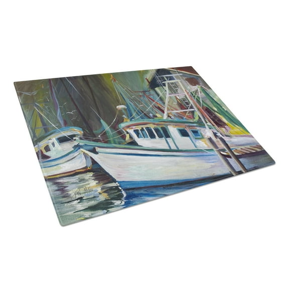 Caroline's Treasures Joe Patti Shrimp Boat Glass Cutting Board Large