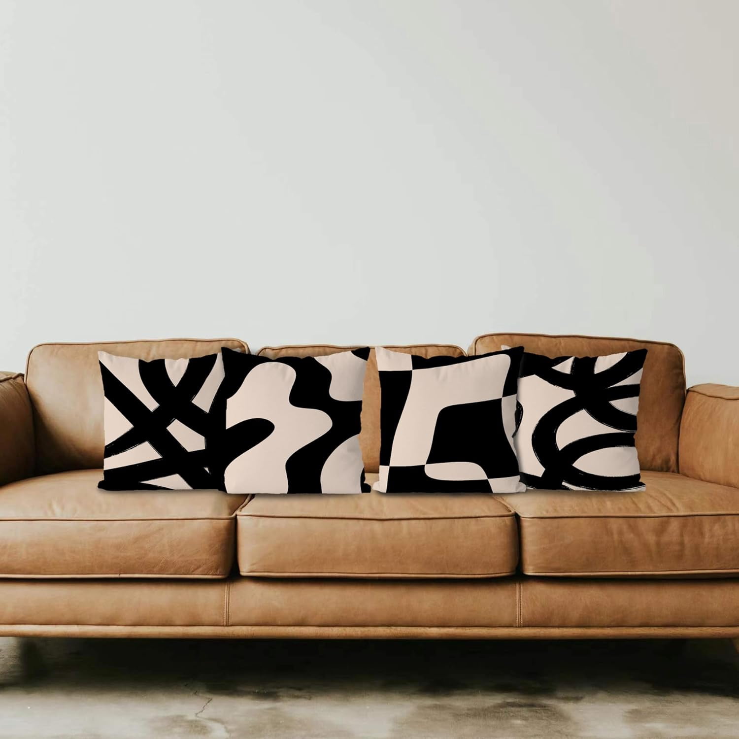 Black and Beige Throw Pillow Covers, Black Throw Pillow Covers for Couch, Black Boho Pillow Covers 18 x 18 Set of 4, Modern Abstract Decorative Couch Pillow Covers for Living Room