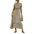 thumbnail image 1 of Bellella Robe Longue Tunique Maxi Robes Manches Courtes Robe d'Été Ample Col en V Vacances Beige P, 1 of 4