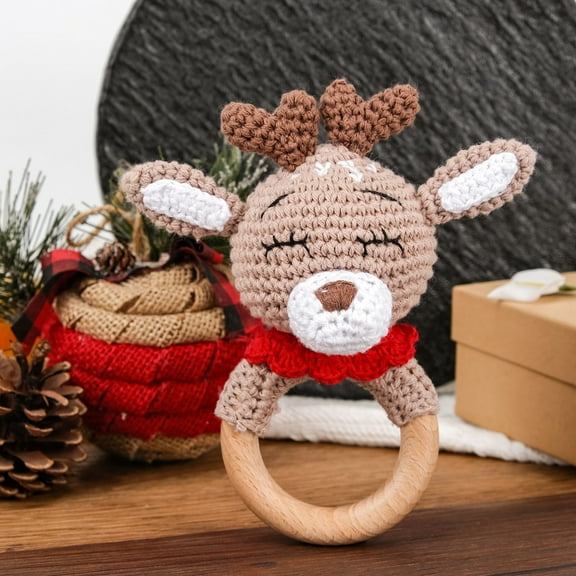 RnemiTe-amo Baby Rattle Toys for Babies 0-6 Months,Crochet Baby Toys, Stuffed Baby Doll, Organic Wooden Newborn Toys, Knitted Stuffed Animals for Babies Boy, Girl,Fathers Day New Dad Gifts
