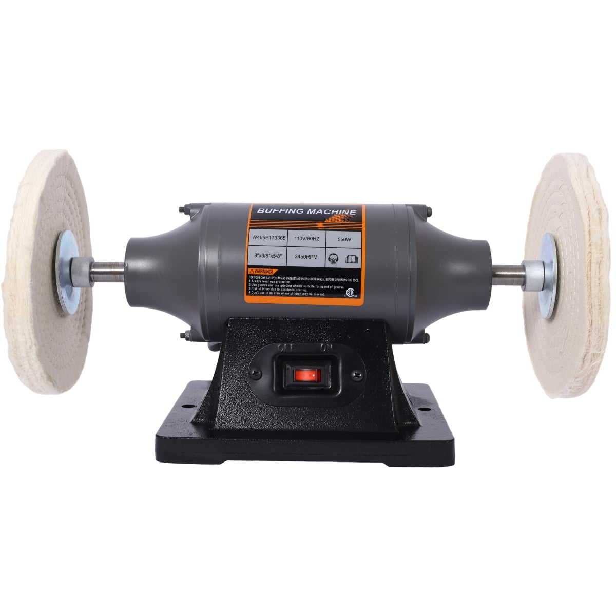 LuckyNote 8‑Inch Bench Buffer Polisher, 550W 3450RPM Benchtop Grinder with 4 Polishing Wheels, CSA Certified for Metal Wood Plastic, Gray