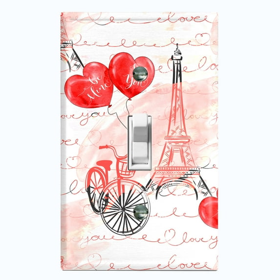 Metal Light Switch Plate Cover Romantic Paris Eiffel Tower Letter Bicycle Red PRS011