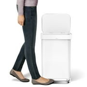 simplehuman Kitchen Trash Can, 11.8 Gallon Stainless Steel Step Garbage Bin with Soft Close Lid. White