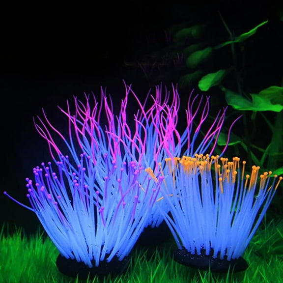Ludlz Artificial Luminous Sea Anemone, Simulation Silicone Coral Plants Ornament Glowing Sea Anemone with Suction Cup for Aquarium Fish Tank Decoration