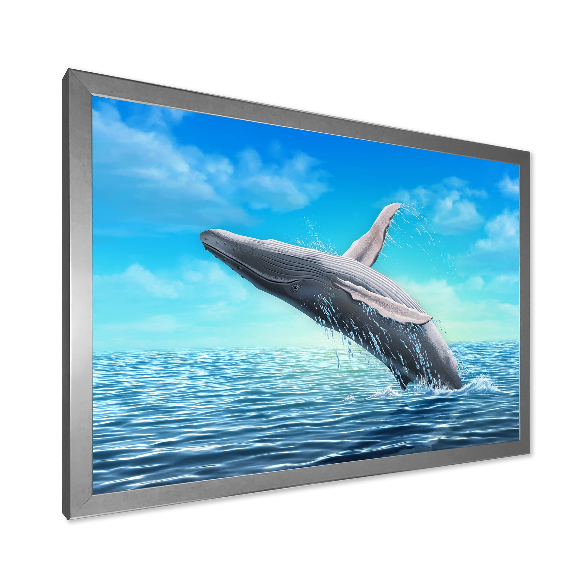 Designart 'Humpback Whale Jumping Out of Sea' Farmhouse Framed Art Print