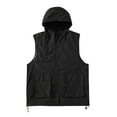 thumbnail image 3 of QATAINLAV Mens Sleeveless Golf Vest Lightweight Loose Hooded Cargo Jackets Summer Zip Up Softshell Windproof Outerwear with Pockets, Black, XXL, 3 of 7