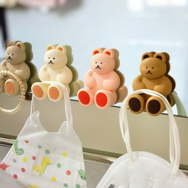 Lindo soporte para cepillo de dientes de pared con ventosa de silicona y diseño de oso tridimensional, sin perforaciones, lindo soporte para cepillo de dientes con dibujos animados para baño