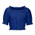 thumbnail image 4 of Homenesgenics Summer Womens Tops under $10 Womens Tops Plus Size Women's Renaissance Shirt off Shoulder Puff Sleeve Loose Smocked Blouse Blue L, 4 of 6