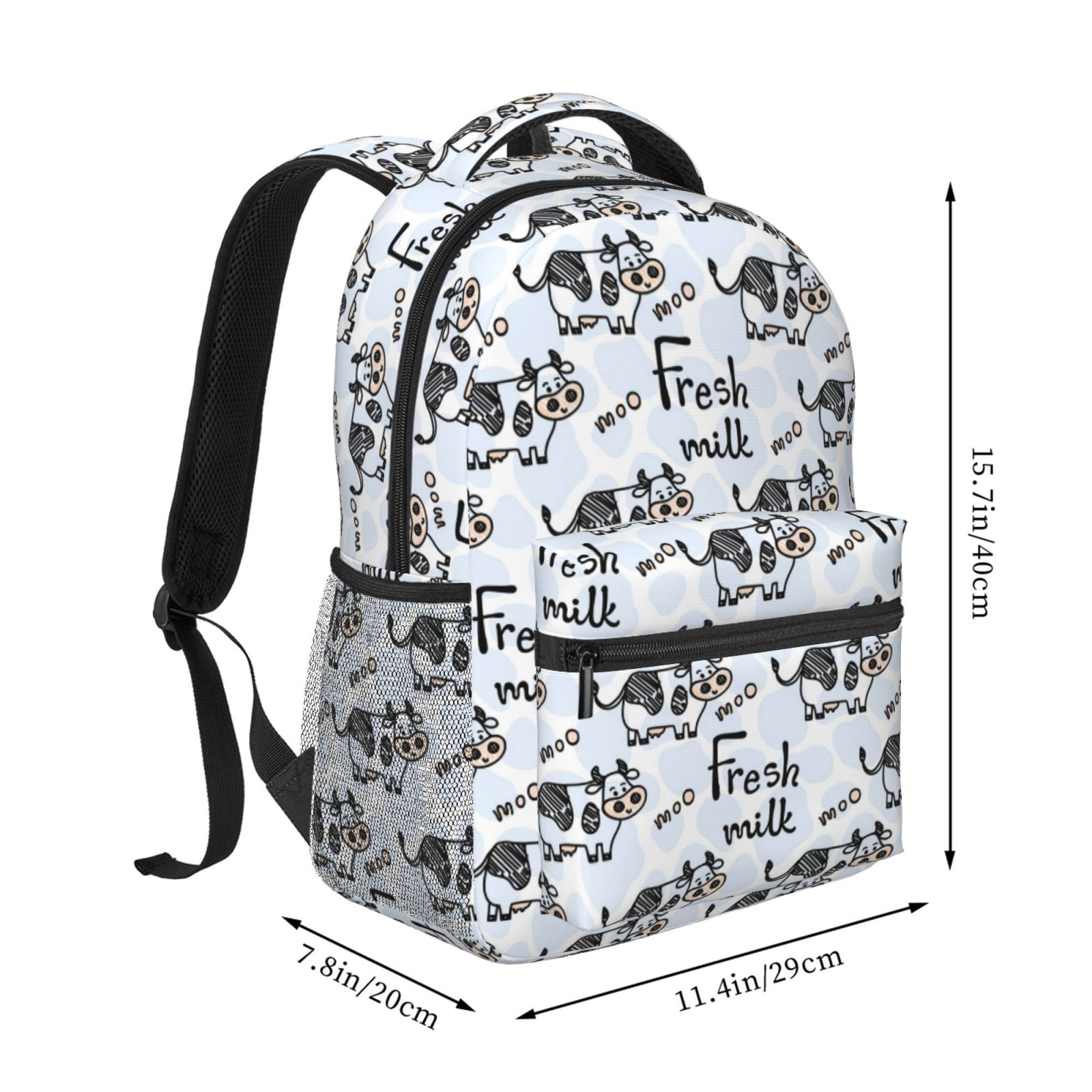 Horeoi Cow With Fresh Milk Print Eco-Friendly Lightweight Student Backpack for School Travel - Ergonomic Padded Laptop Compartment & Multi-Pocket Design