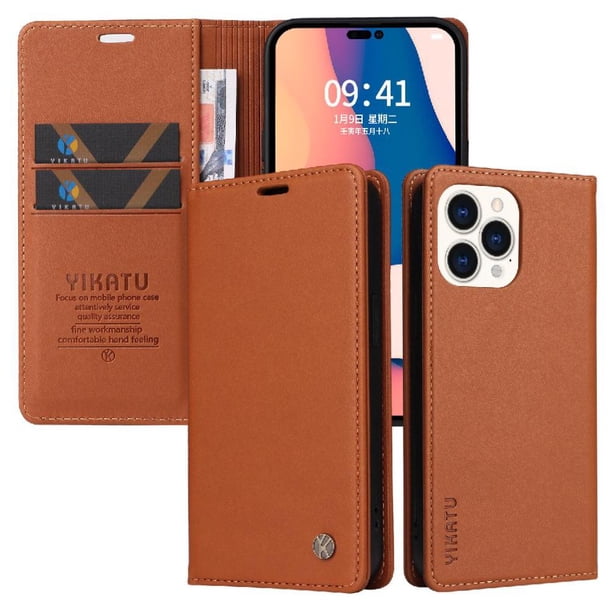 Funda para iPhone 14 Pro Max Estuche de Cuero PU Tipo Cartera con Ranuras para Tarjetas y Cierre Magnético