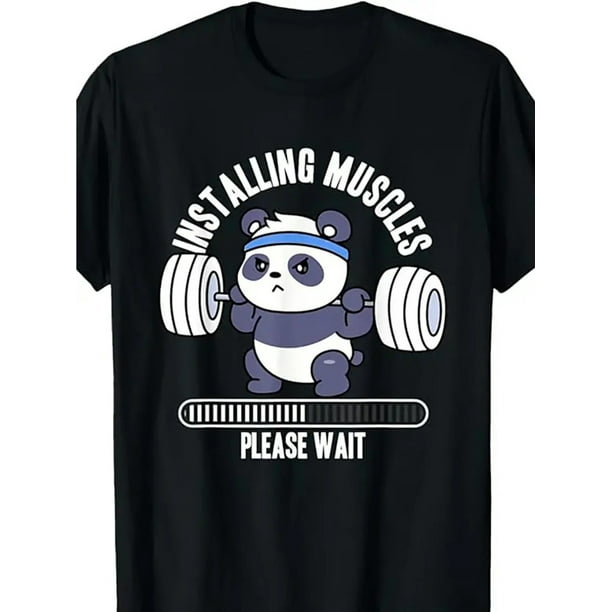 Men's Cotton T-Shirt with Muscle Panda Weightlifting Design - Casual Crew Neck, Short Sleeve, All-Season Graphic Tee, Streetwear Fashion|Relaxed Fit Shirt|100% Cotton Tee
